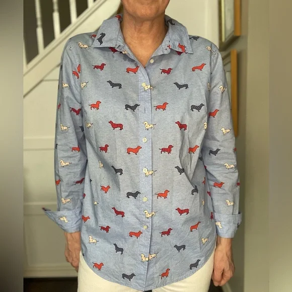 Talbots Dachshund Button Down Women’s Medium Shirt - Picture 3 of 6